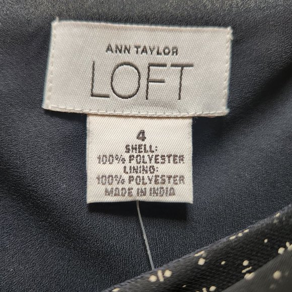 Ann Taylor LOFT Women's 4 Black Cream Dot Print Boat Neck Bow Tank Midi Dress - Picture 3 of 4